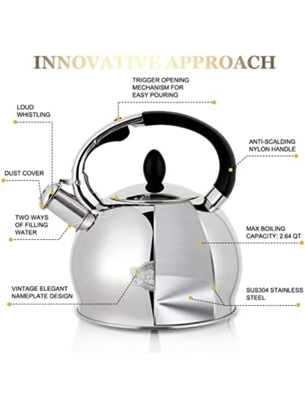 Whistling Tea Kettle 2.7QT Stainless Steel Teapot - Durable & Stylish Design